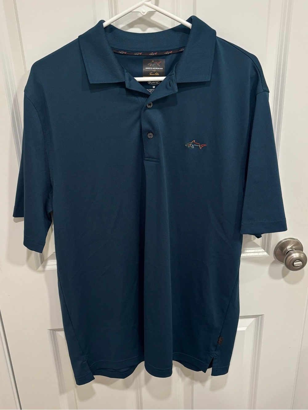 Greg Norman Classic Logo Aqua Blue Polo Shirt Mens U.S. Medium